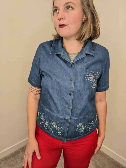 Embroidered and Beaded Short Sleeve Shirt