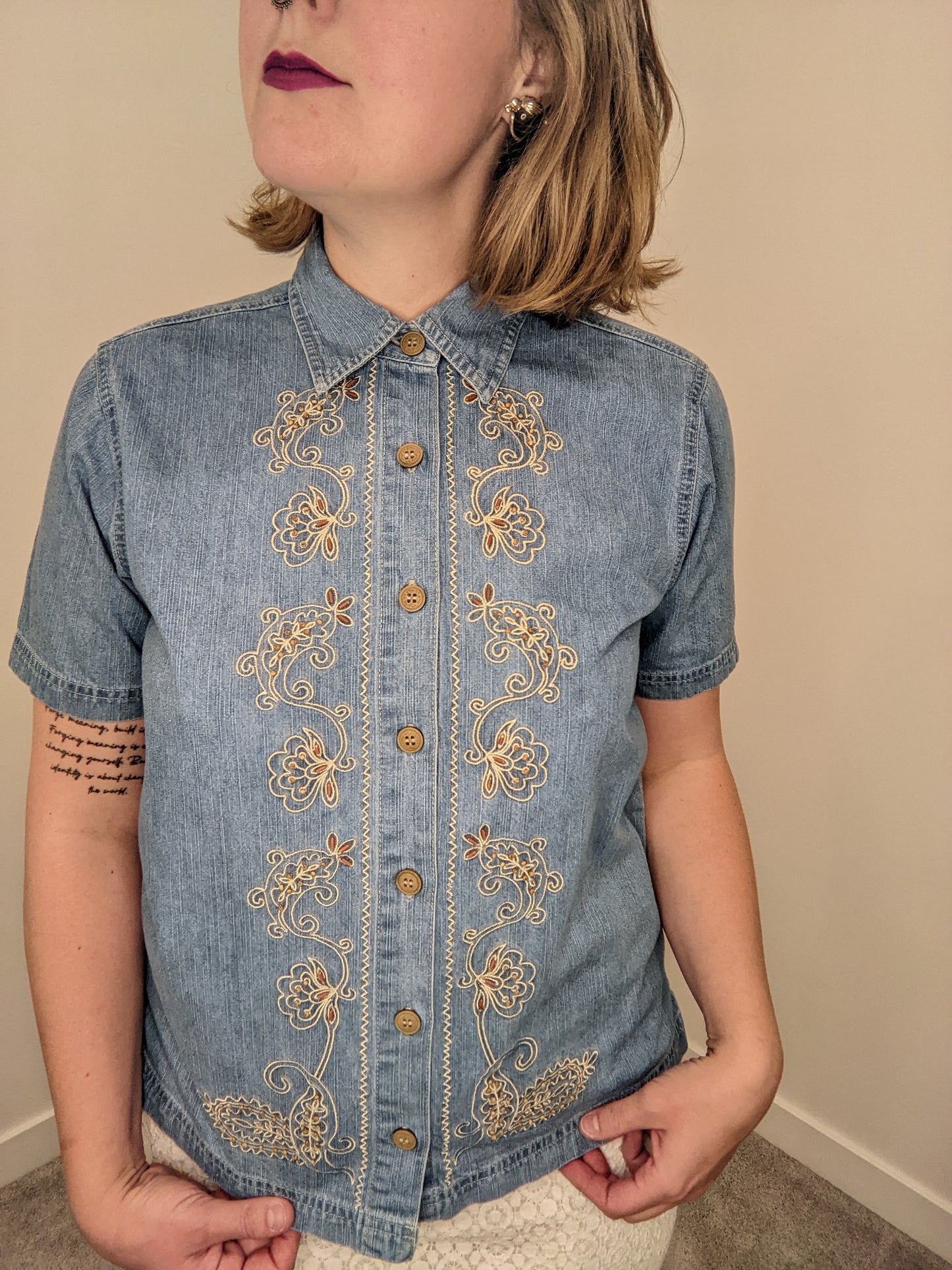Embroidered Filigree  Denim Shirt