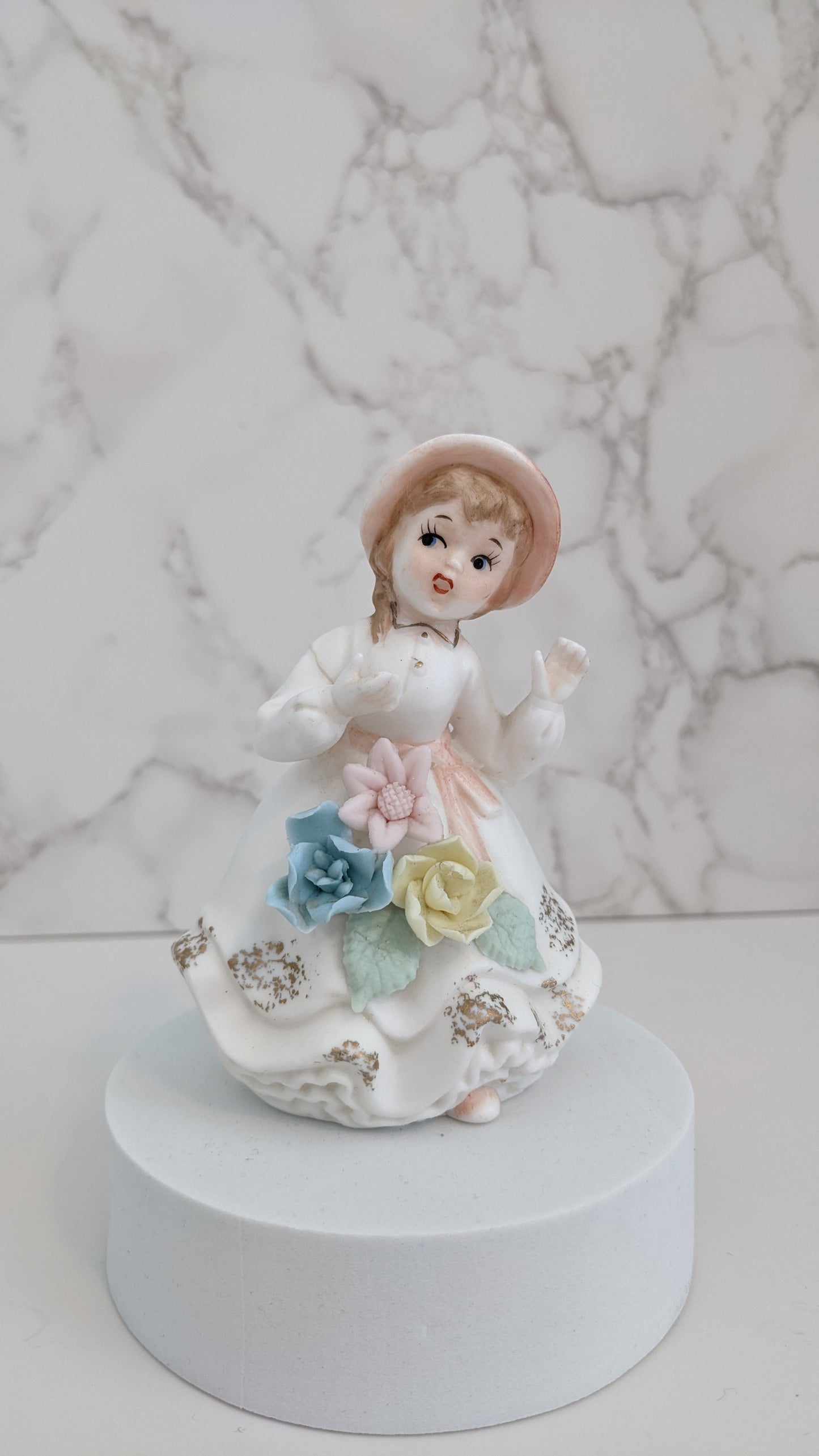 1959s Norcrest Porcelain Lady with Bonnet and Pastel Flowers F61