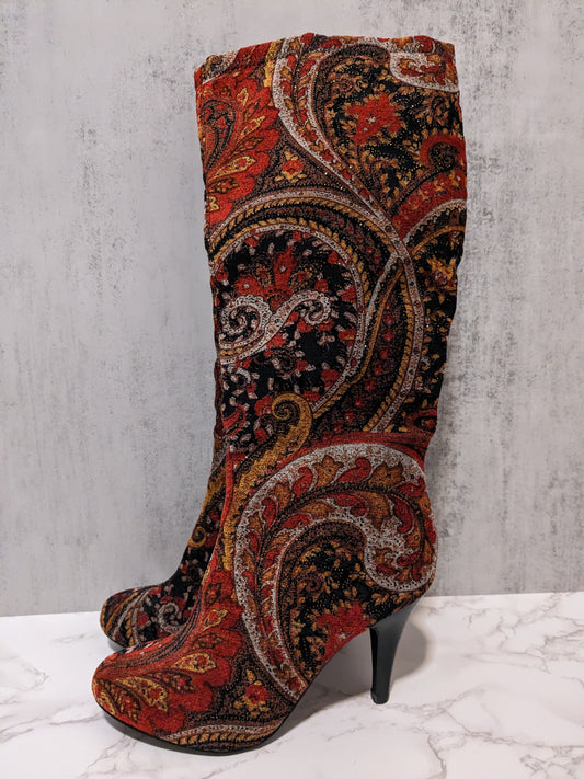Vintage Floral 90s Paisley Red Carpet Boots