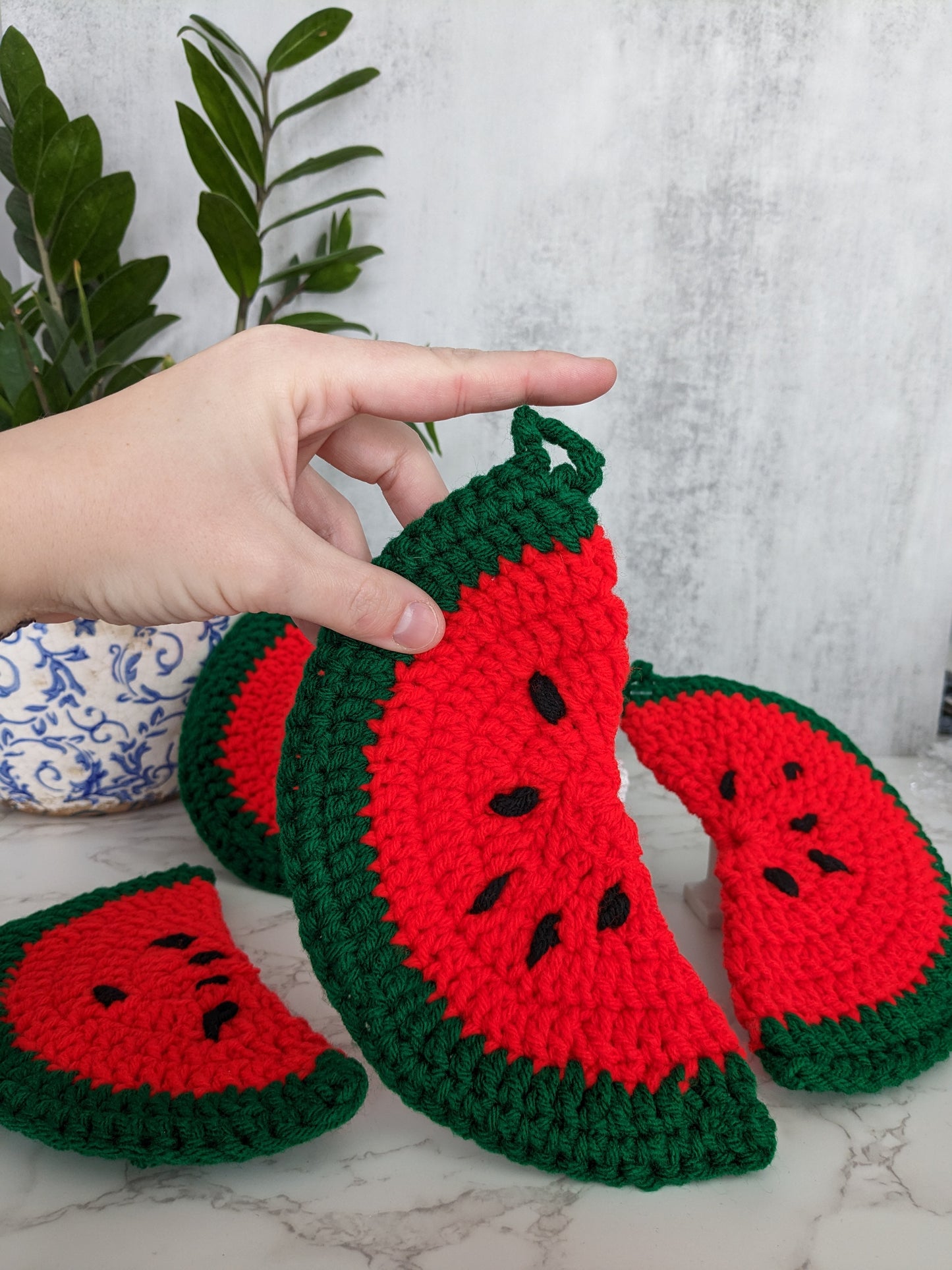 Hand Crocheted Watermelon Hanging Kitchen Oven Hot Pot Holder