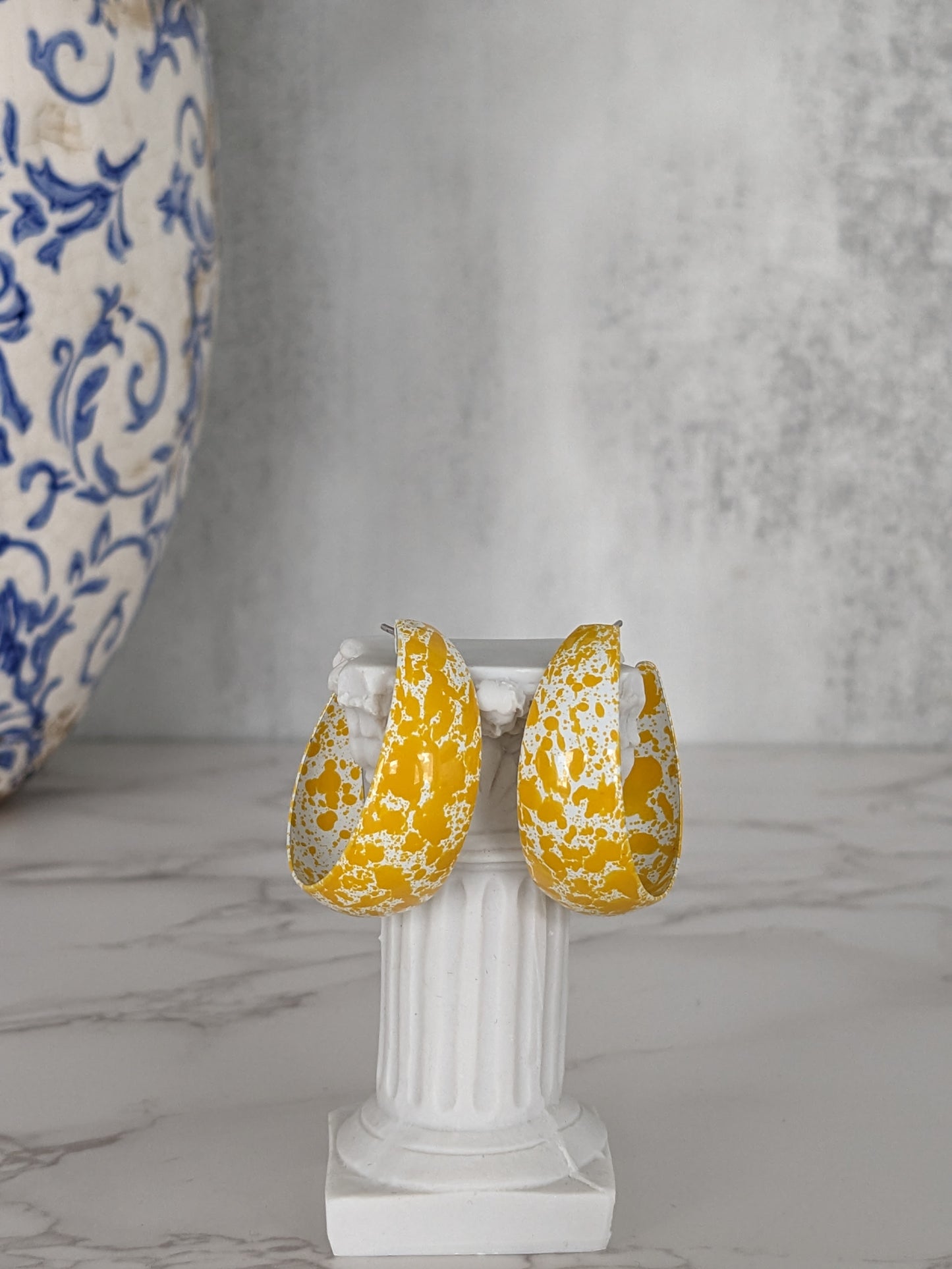 Yellow and White Metallic Earrings