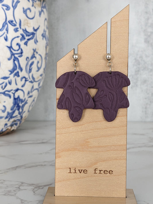 Eggplant Polymer Clay Leaf Earrings