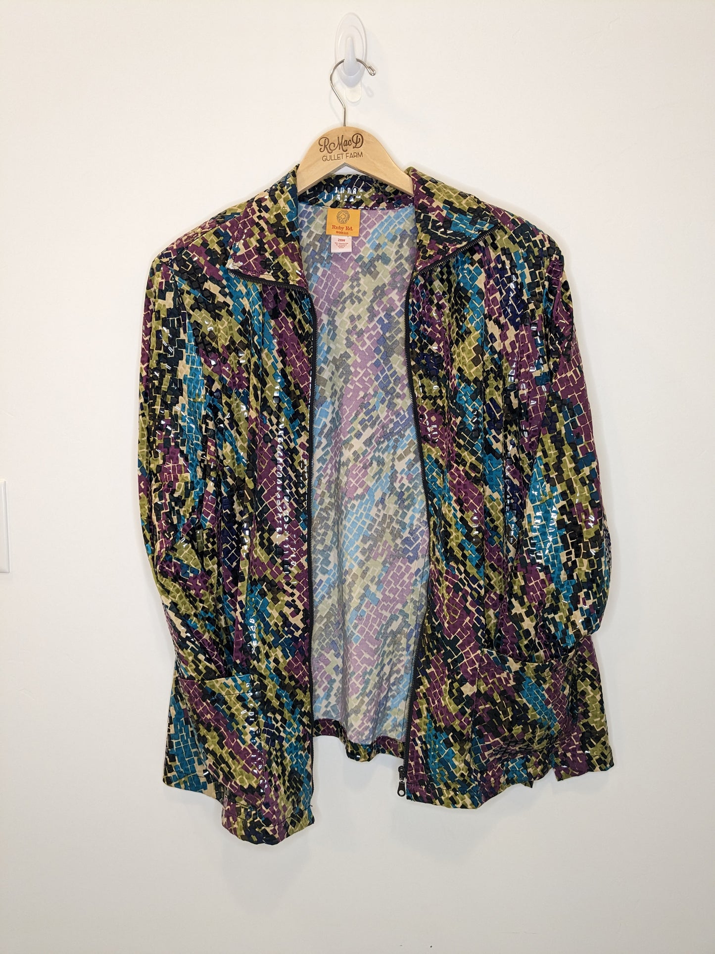 Vintage 80's Shiney Abstract Zippable Colorful Jacket