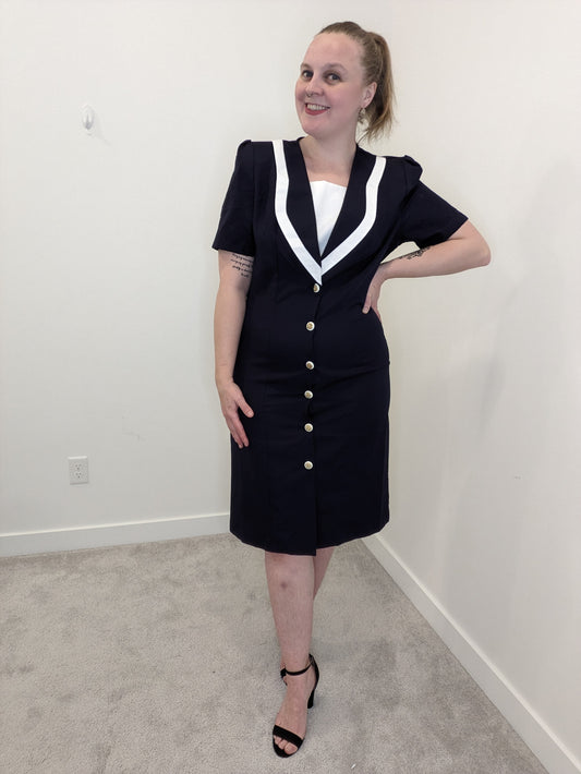 80's Navy and White Sailor Dress