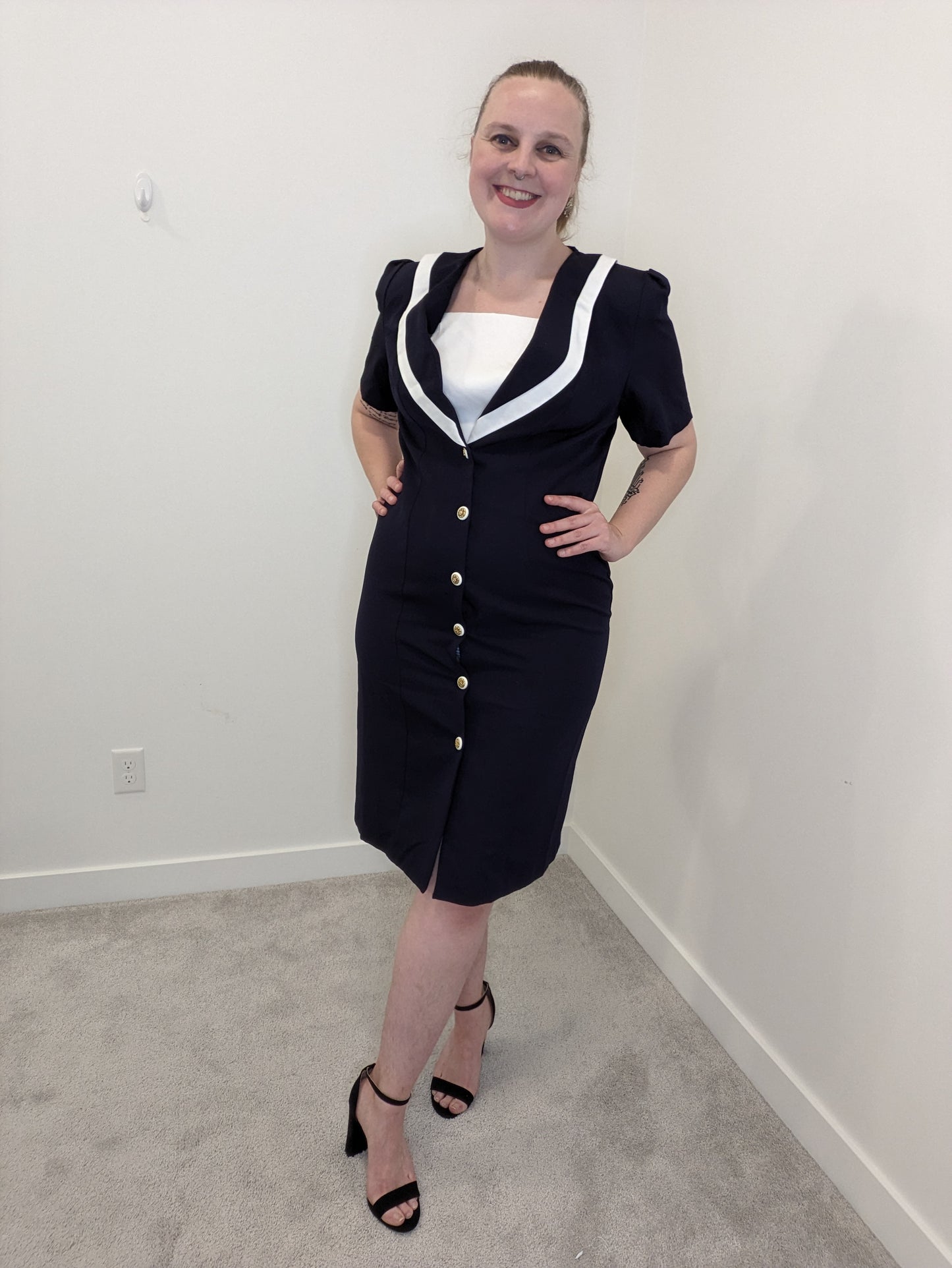 80's Navy and White Sailor Dress