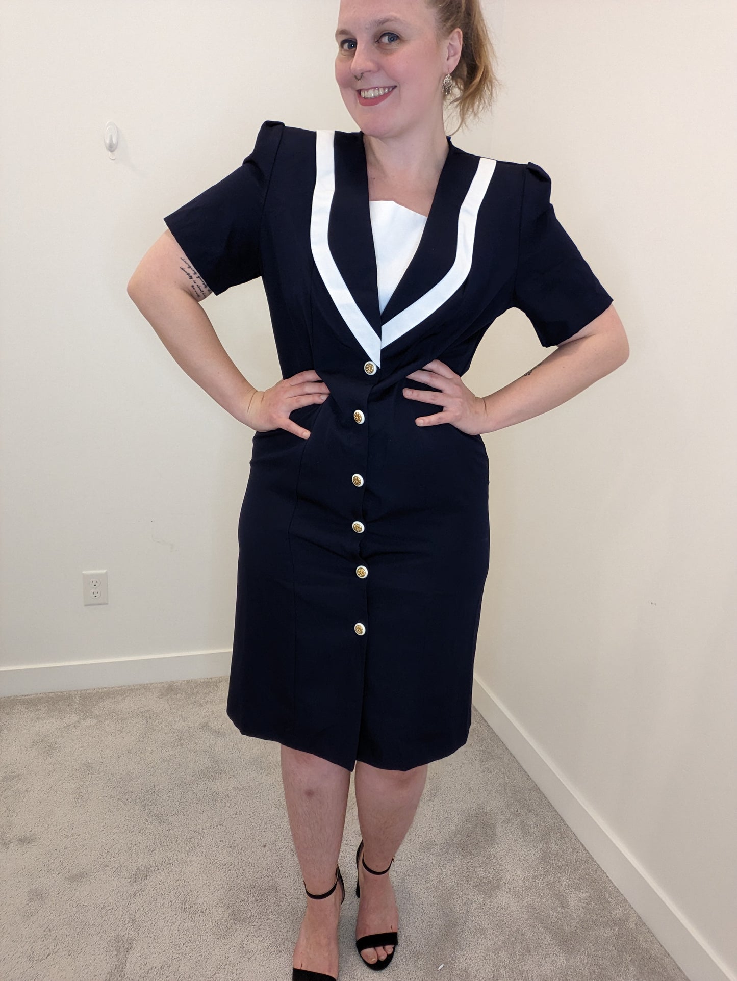 80's Navy and White Sailor Dress