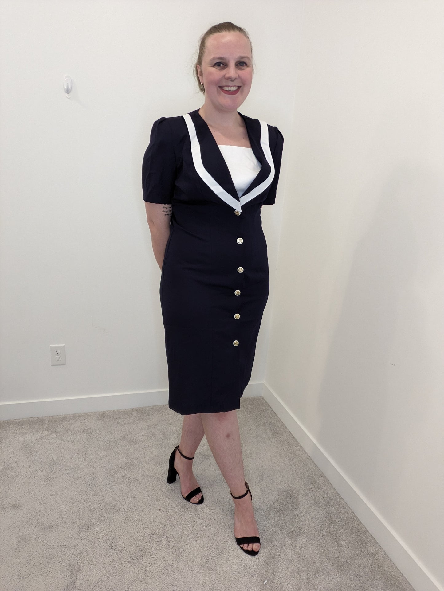 80's Navy and White Sailor Dress