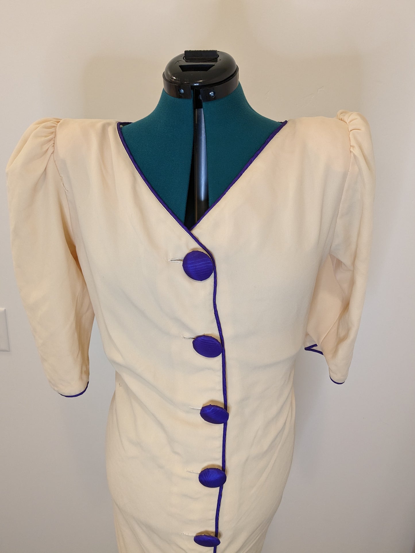 Handmade 80s Peach and Purple HUGE Shoulder Dress